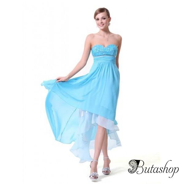 РАСПРОДАЖА! Голубое шифоновое платье без бретелек - butashop.com
