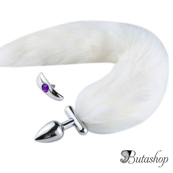 Deformable Fox Tail Metal Anal Plug White - az.butashop.com