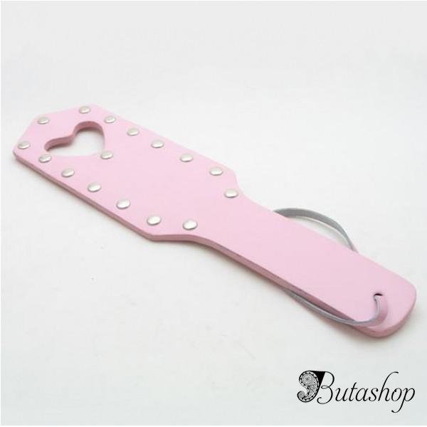 Розовая кожаная шлепалка с сердечком - az.butashop.com