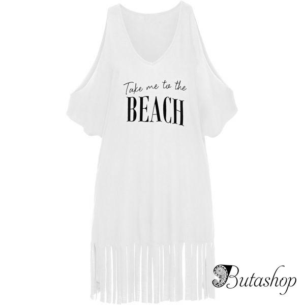 White Loose Fit Take me to the BEACH Cover up - az.butashop.com