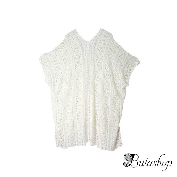 White Crochet Knitted Tassel Tie Kimono Beachwear - az.butashop.com