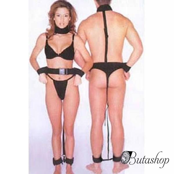 Черный кожаный бондаж для мужчин и женщин - az.butashop.com