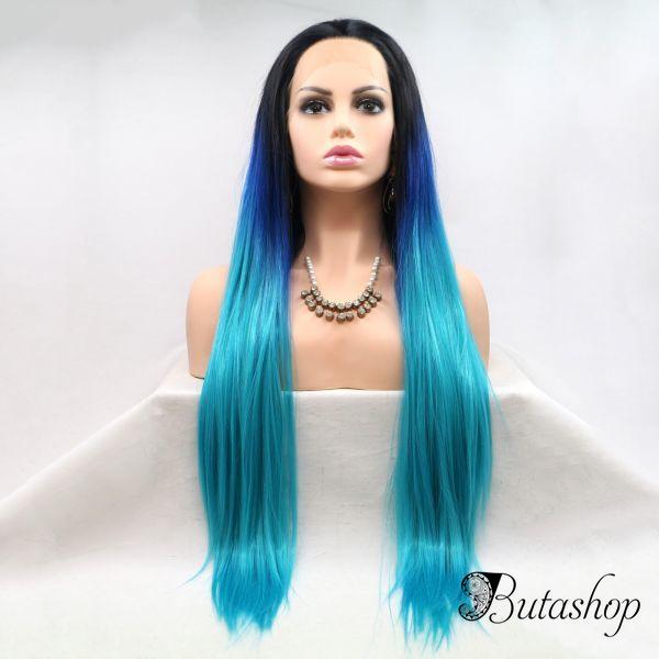 Реалистичный парик омбре на сетке голубые длинные волосы - az.butashop.com