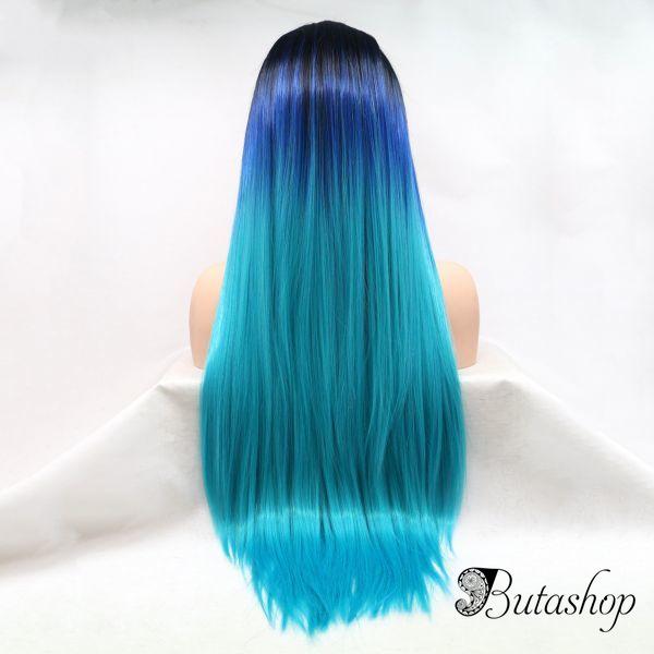 Реалистичный парик омбре на сетке голубые длинные волосы - az.butashop.com