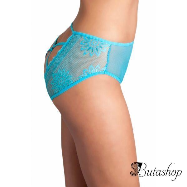 Turquoise Cutout Lace Back Peekaboo Panty - az.butashop.com