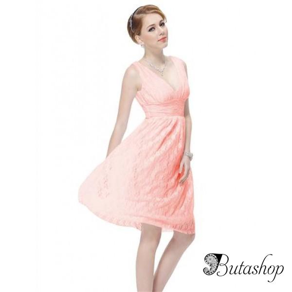 РАСПРОДАЖА! Кружевное платье с V-образной горловиной розовое - az.butashop.com