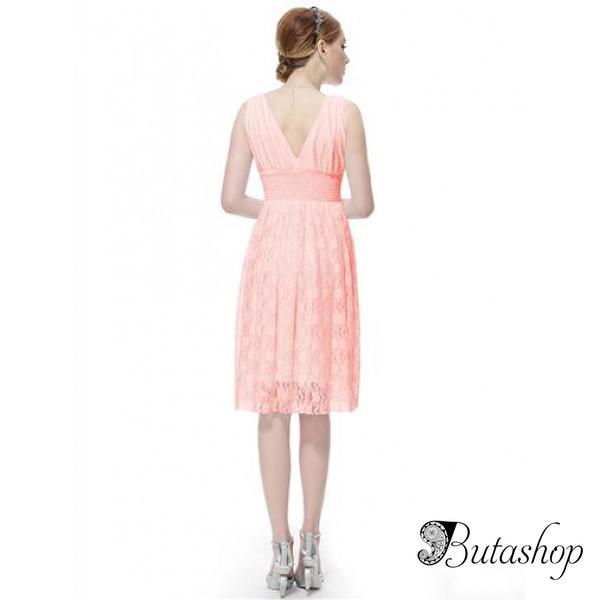 РАСПРОДАЖА! Кружевное платье с V-образной горловиной розовое - az.butashop.com