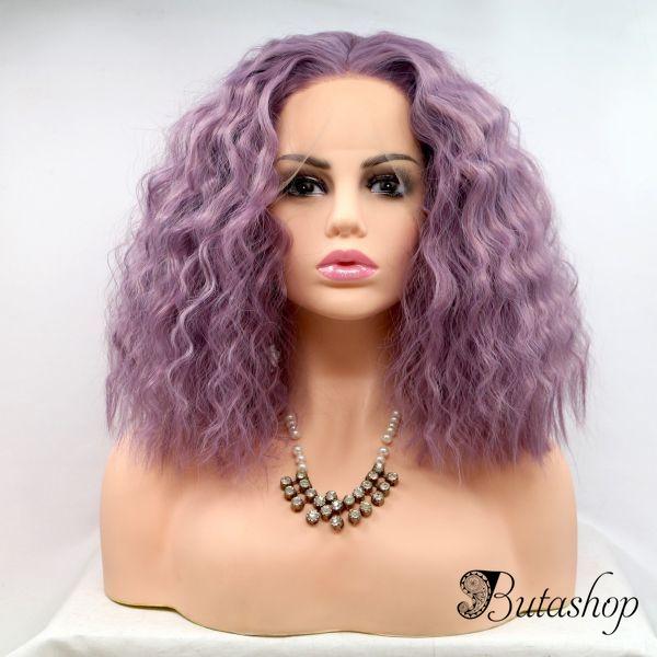 Реалистичный парик омбре на сетке пастельно фиолетовые вьющиеся волосы каре - az.butashop.com