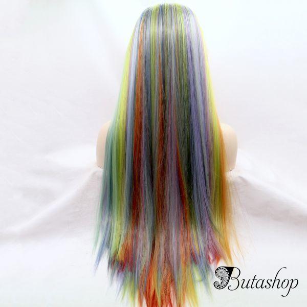 Длинный парик на сетке с прядями цвета радуги - az.butashop.com