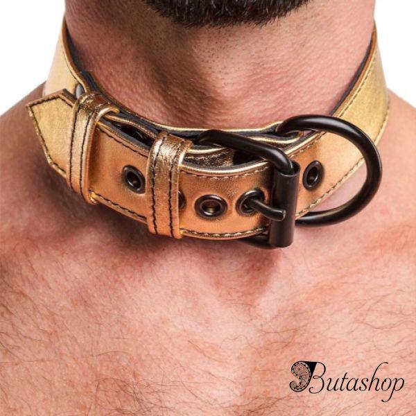 Золотичный ошейник Bondage Fetish Metallic Gold Pup Collar With Leash - az.butashop.com