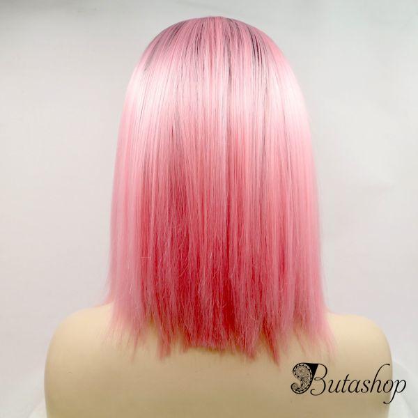 Реалистичный парик омбре на сетке ярко розовые прямые волосы каре - az.butashop.com