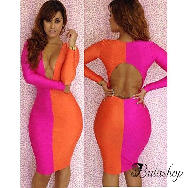 Двухцветное платье розово-оранжевой расцветки - az.butashop.com