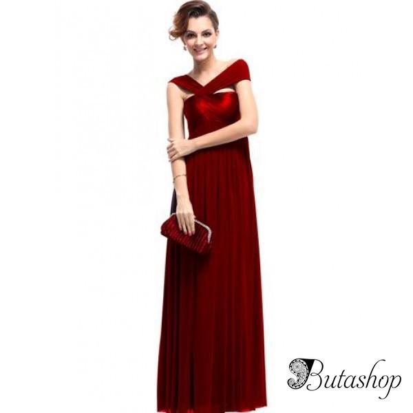 РАСПРОДАЖА! Ярко-красное вечернее длинное платье с открытым плечом - az.butashop.com