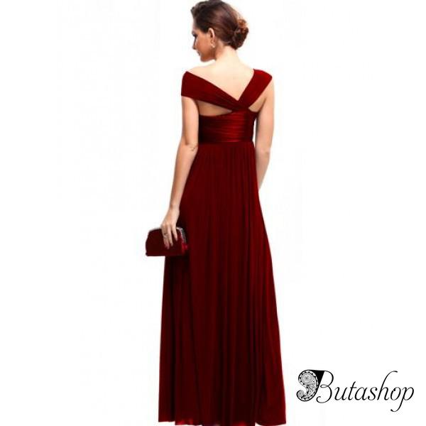 РАСПРОДАЖА! Ярко-красное вечернее длинное платье с открытым плечом - az.butashop.com