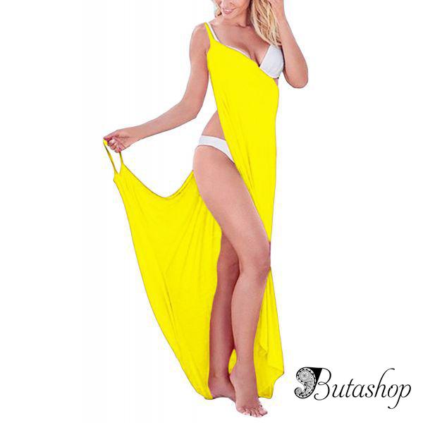 Yellow Greek Goddess Spaghetti Strap Sarong Beachwear - az.butashop.com