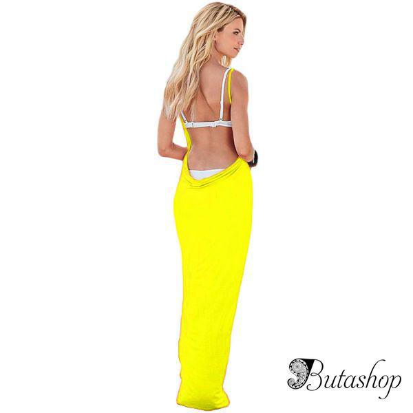 Yellow Greek Goddess Spaghetti Strap Sarong Beachwear - az.butashop.com