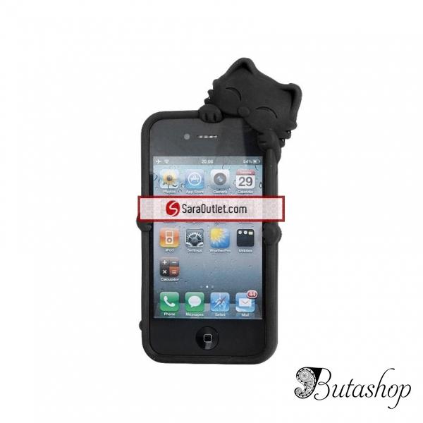РАСПРОДАЖА! KuKu Cat Design Rubber Open-face Case for iPhone 4/4S (Black) - az.butashop.com