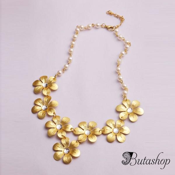 РАСПРОДАЖА! Золотистое ожерелье с цветочками и жемчугом - az.butashop.com
