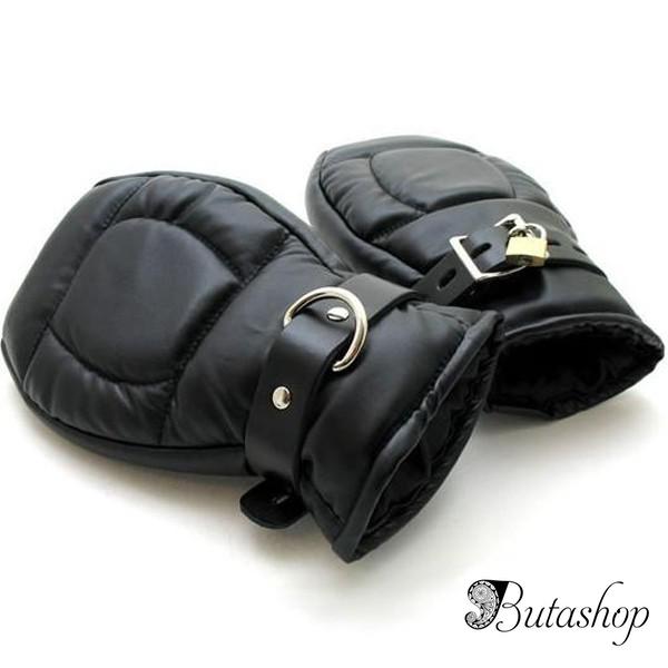 Черные кожаные перчатки-наручники - az.butashop.com