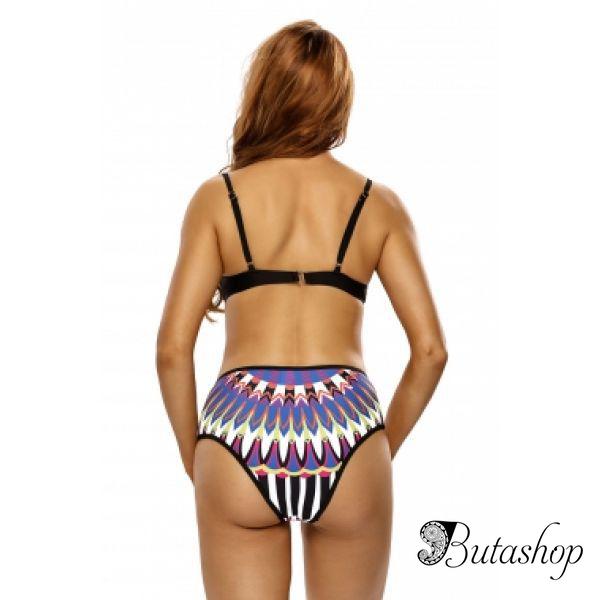 Multicolor Tribal Print 2pcs High Waist Swimsuit - az.butashop.com