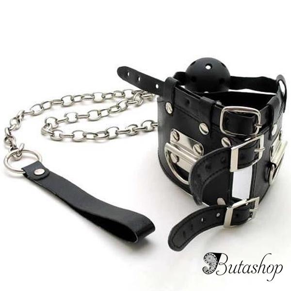Черный кожаный кляп с цепью - az.butashop.com
