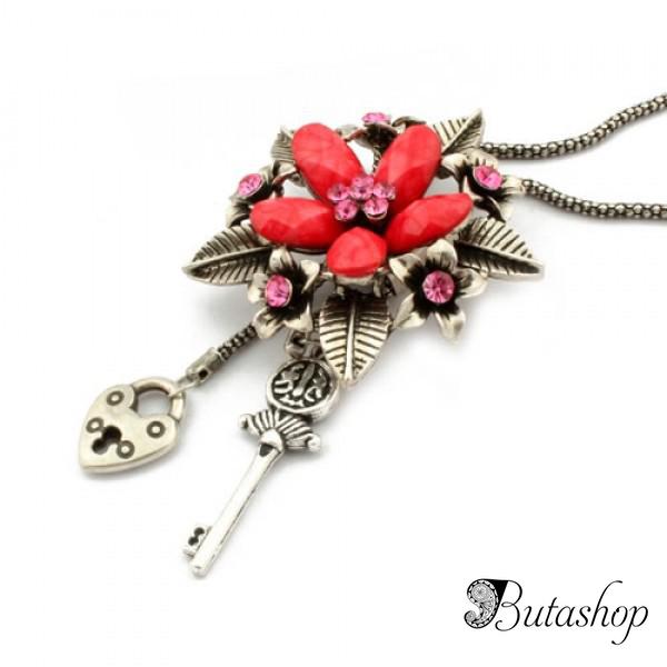 РАСПРОДАЖА! Металлическое ожерелье с цветочком и  мерцающими стразами - az.butashop.com