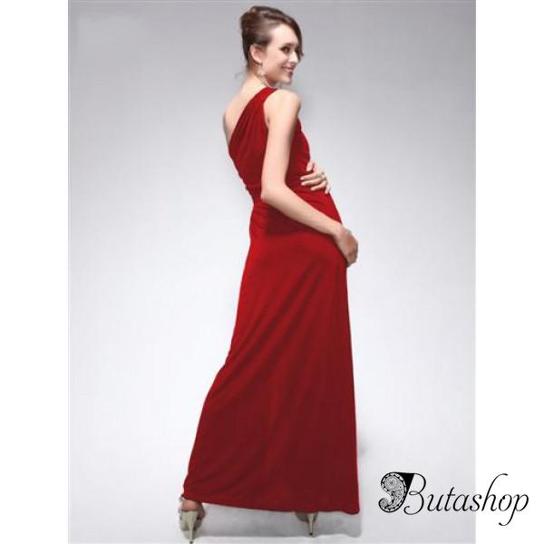 РАСПРОДАЖА! Платье на одно плече с оригинальной брошью красное - az.butashop.com