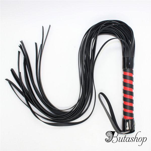 Черная кожаная плеть с красной ручкой - az.butashop.com