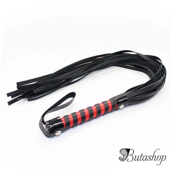 Черная кожаная плеть с красной ручкой - az.butashop.com