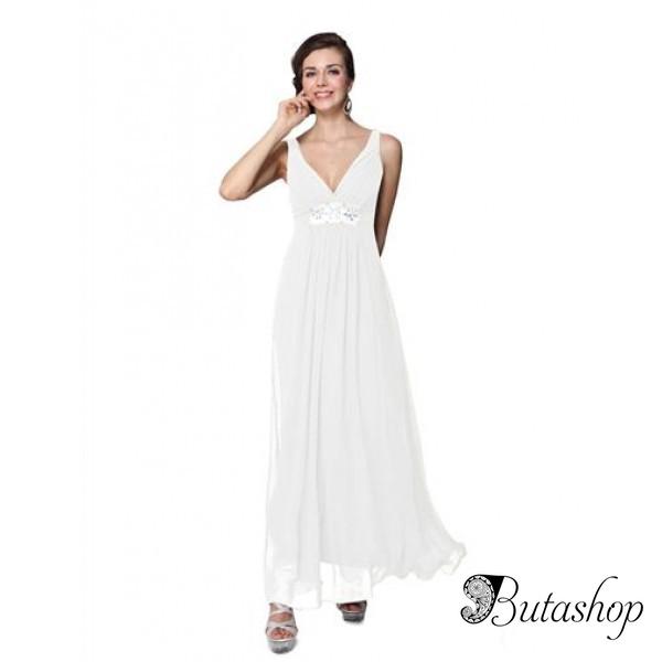 РАСПРОДАЖА! Элегантное белое платье с мерцающими стразами - az.butashop.com