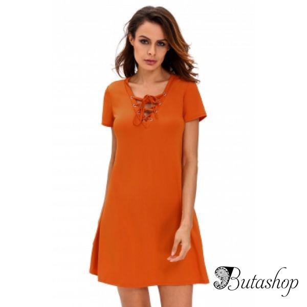 Оранжевое платье в стиле кежуал - az.butashop.com